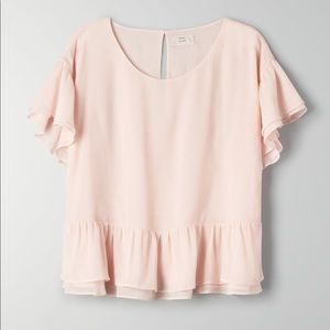 LIKE NEW Aritzia Little Moon Pink Ruffled Blouse